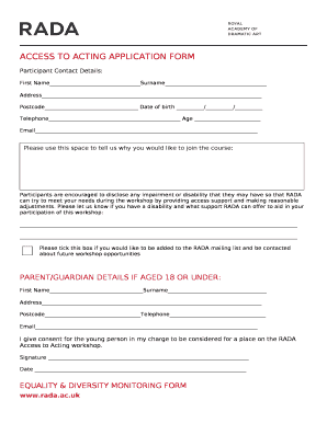 Acting Application Form PDF