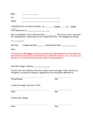 Offer Letter Addendum  Form