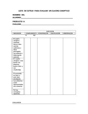 Lista De Cotejo Para Cuadro Sinoptico  Form