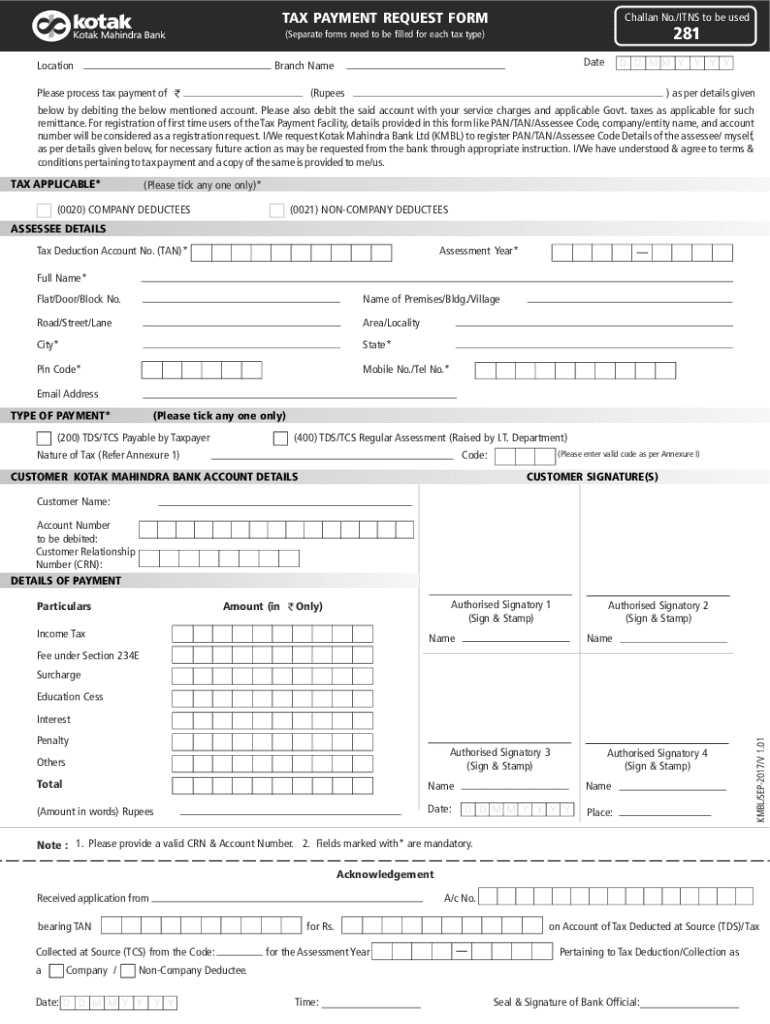  Kotak Mahindra Bank Challan No ITNS to Be UsedTax 2017-2024