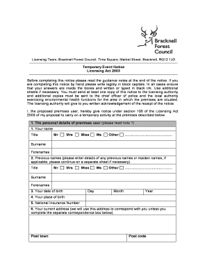 Licensing Team, Bracknell Forest Council, Time Square, Market Street, Bracknell, RG12 1JD  Form