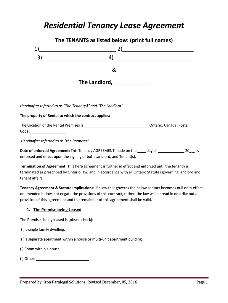  Residential Tenancy Lease Agreement 2016-2024