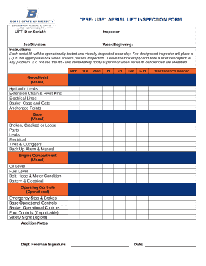 PRE USE AERIAL LIFT INSPECTION FORM