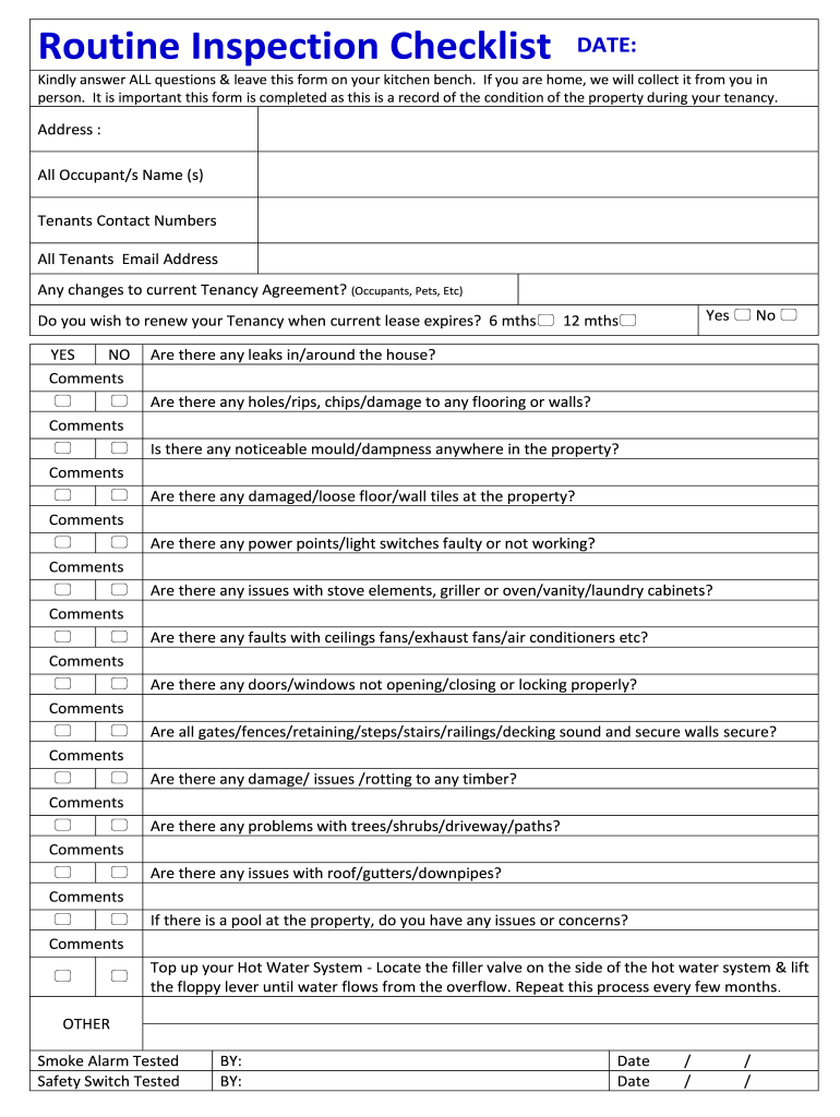 Routine Inspection Checklist  Form