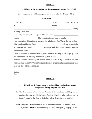 Single Girl Child Affidavit Format PDF