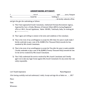 Affidavit of Undertaking to Submit Documents  Form