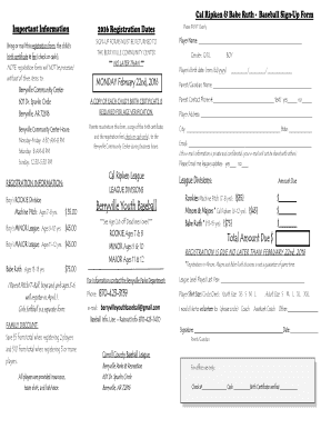 Cal Ripken &amp; Babe Ruth Baseball Sign Up Form