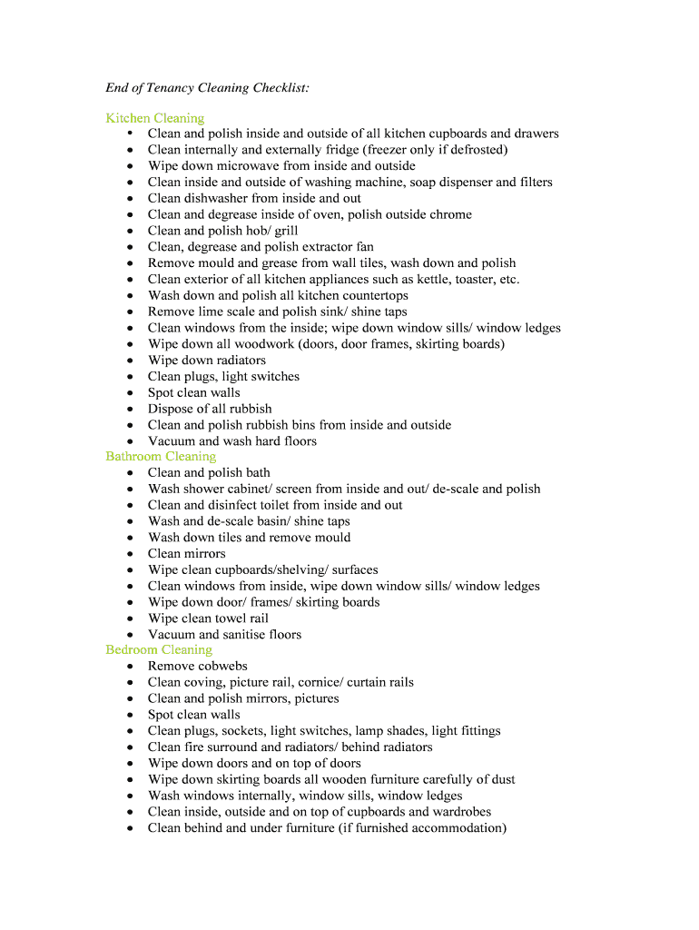 End of Tenancy Checklist PDF  Form
