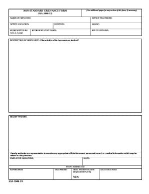 NON STANDARD GRIEVANCE FORM