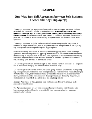 One Way Buy Sell Agreement between Sole Business Owner and Key Employees  Form