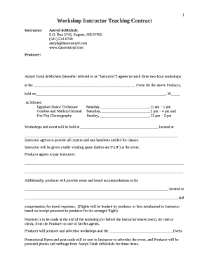 Training Workshop Contract Template  Form