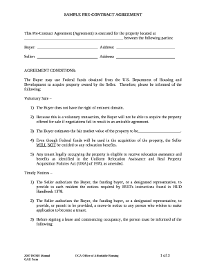 Pre Contract Agreement Template  Form