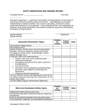 Health and Safety Records Template  Form