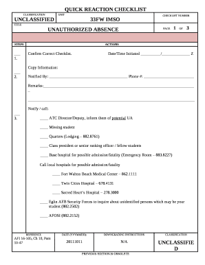 Quick Reaction Checklist  Form