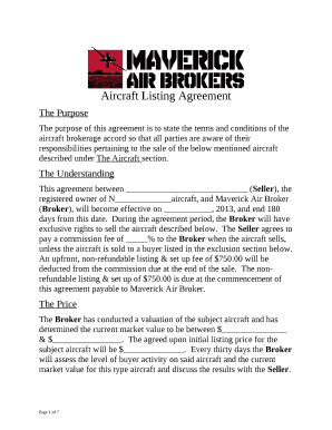 Aircraft Listing Agreement  Form