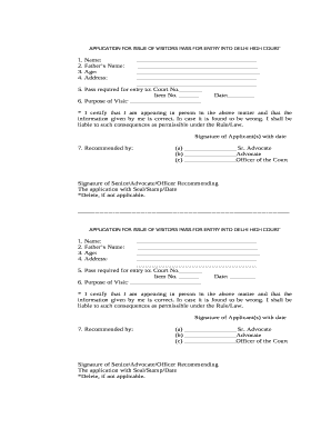 Delhi High Court Gate Pass Form