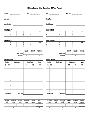 Mhsaa Bowling Score Sheet  Form