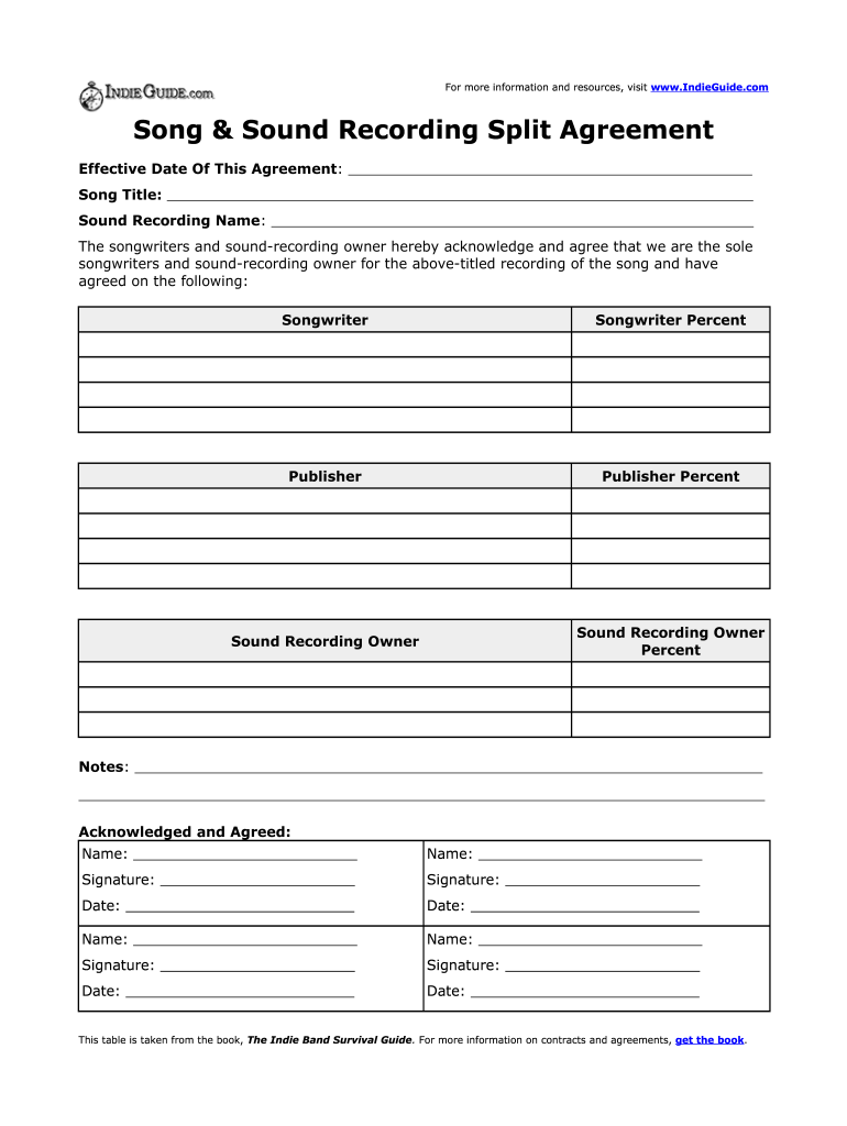 Song Split Agreement  Form