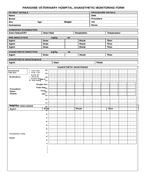 Anesthesia Monitoring Sheet Veterinary  Form