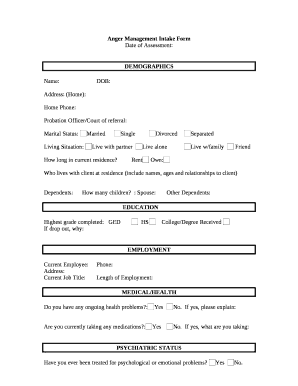 Anger Management Assessment Template  Form