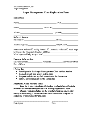 Anger Management Regirstration Form