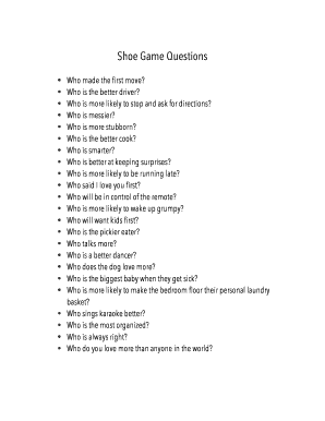 Shoe Game Questions  Form