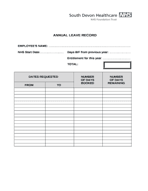 Annual Leave Card  Form