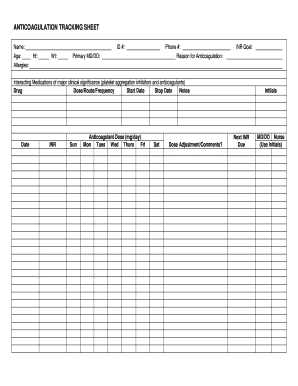 ANTICOAGULATION TRACKING SHEET  Form