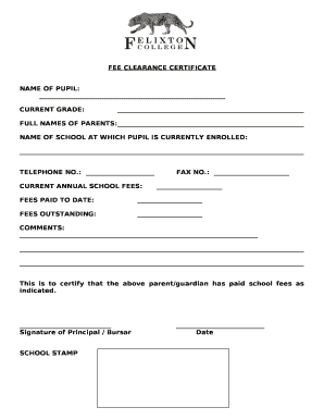 Fee Clearance Certificate  Form