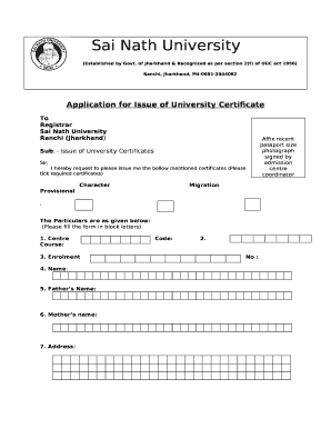 Sai Nath University Enrollment Verification  Form