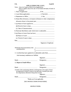 Application for Leave Genl 59  Form