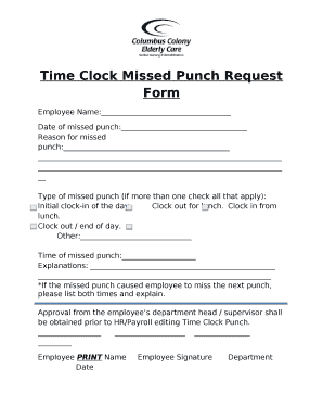 Time Clock Missed Punch Request Form