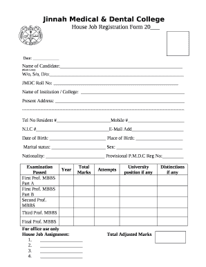 House Job Registration Form 20