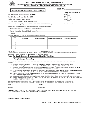 Hazara University M a Dmc  Form