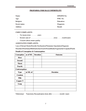 PROFORMA for MALE INFERTILITY