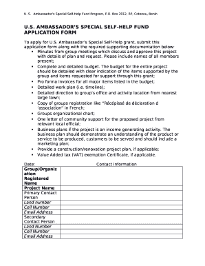 Ambassador&#039;s Special Self Help Fund Application Form