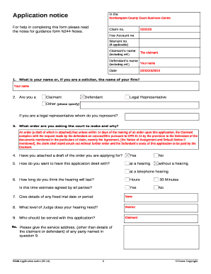 N244 Application Notice Example  Form