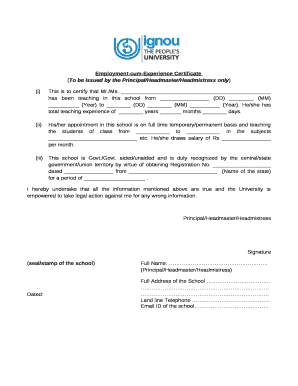 What is Experience Certificate in Ignou  Form