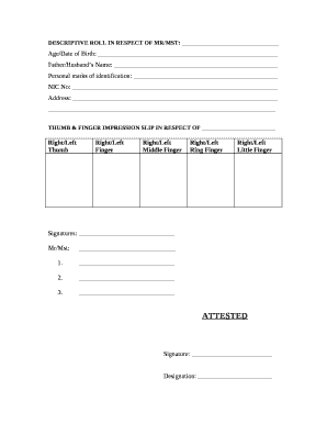 Descriptive Roll and Identification Particulars Form