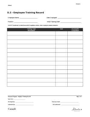Employee Training Record Template Word  Form