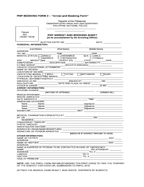 Pnp Booking Sheet  Form