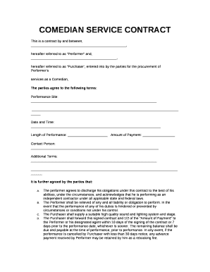 Comedian Contract Template  Form