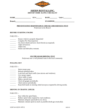 Driver Ride along Evaluation Form