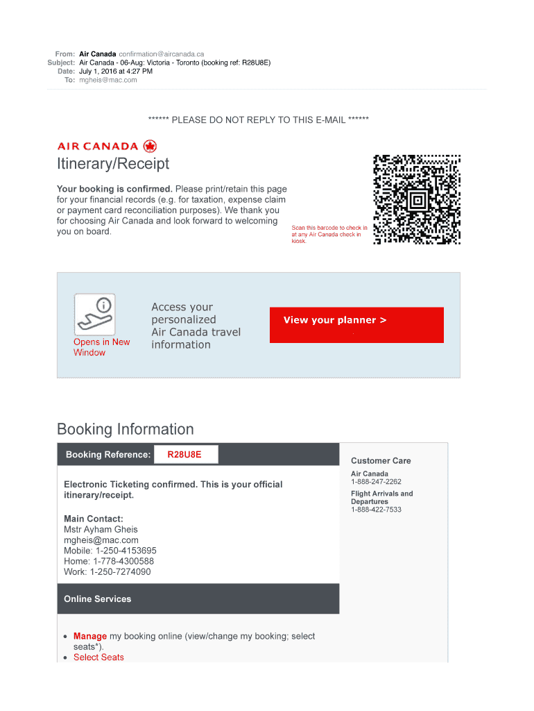Air Canada Confirmationaircanada  Form