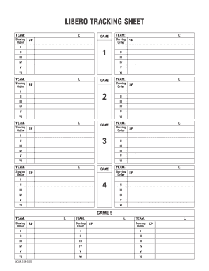 Official CIF Libero Tracking Sheet North Bay Volleyball  Form