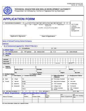Tesda Application Form