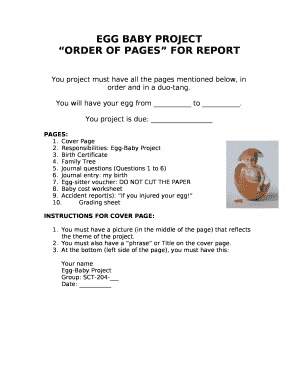 Egg Baby Project Worksheet  Form