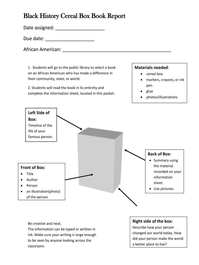 Cereal Box Book Report  Form