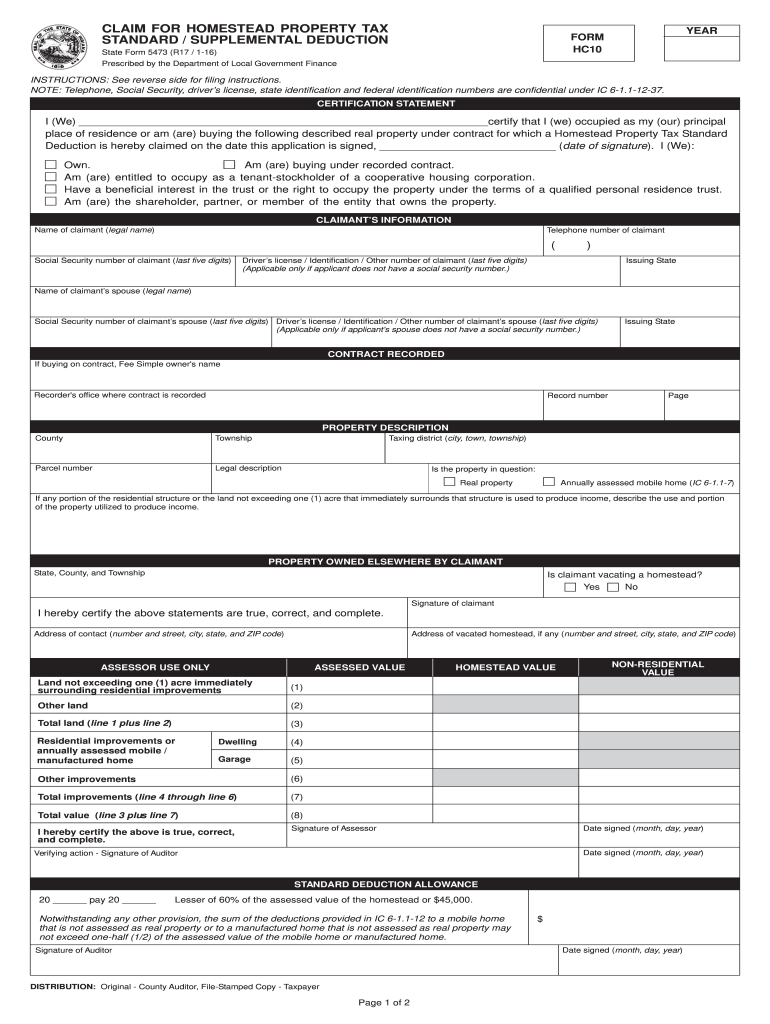  Marion County Indiana Property Homestead Exemption Forms 2016