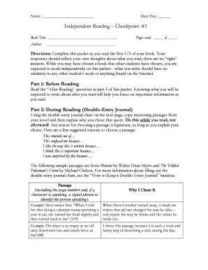 Independent Reading Checkpoint #1  Form